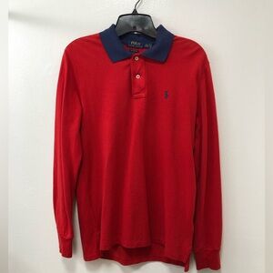 Polo Ralph Lauren long sleeve polo shirt, red, cotton, size Big Boy L (14-16).